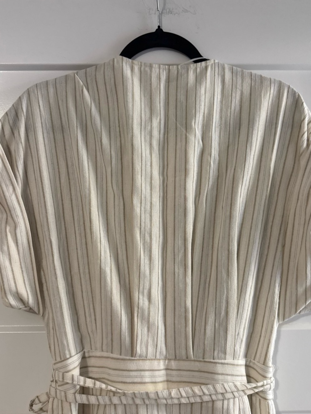 Zara Striped Wrap Barrel Linen Jumpsuit in Cream and Beige - Picture 7 of 8